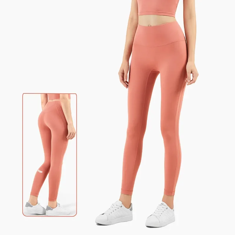 

Штаны для йоги с логотипом без Т-образной линии, европейские и американские спортивные облегающие леггинсы с высокой талией, женские персиковые тренировочные штаны для спортзала