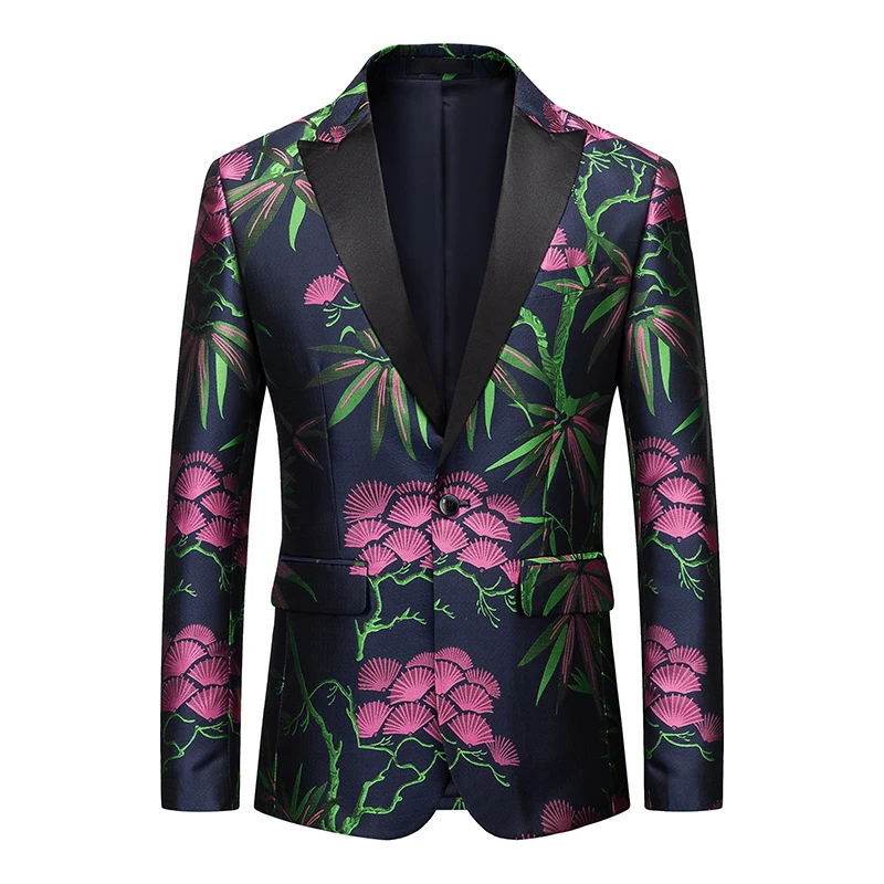 

Men Stylish Floral Print Suit Jacket Party Wedding Banquet Nightclub Singers and Host Dress Blazer Men Blazer Slim Fit Plus Size