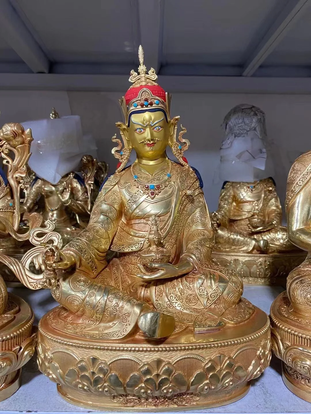 

30cm lage Nepal Tibet TOP High grade copper Padmakara Guru Rinpoche Buddha statue Worship home Family protection Health safety