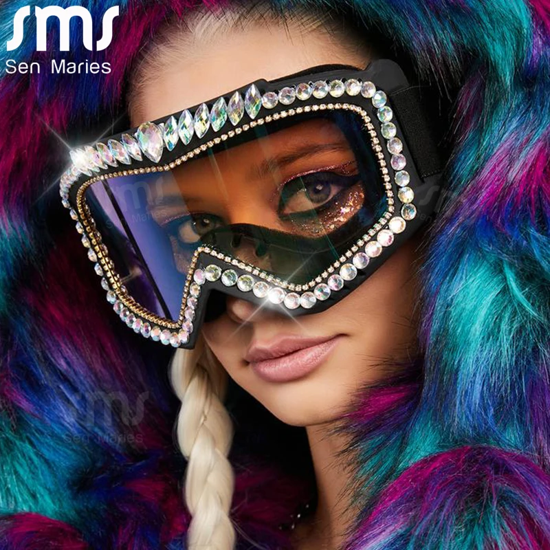 

Steampunk Oversized Diamond Sunglasses Goggle New Women Men Snowing Sport Sun Glasses Luxury Rhinestone Eyeglasses De Sol Hombre