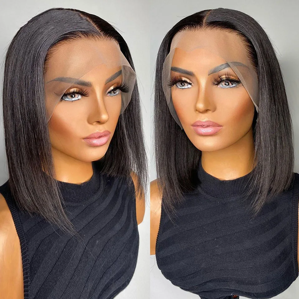 Short Bob Wig Lace Front Human Hair Wigs For Women Brazilian Pre Plucked Lace Wig Natural Color T Part Straight Lace Frontal Wig