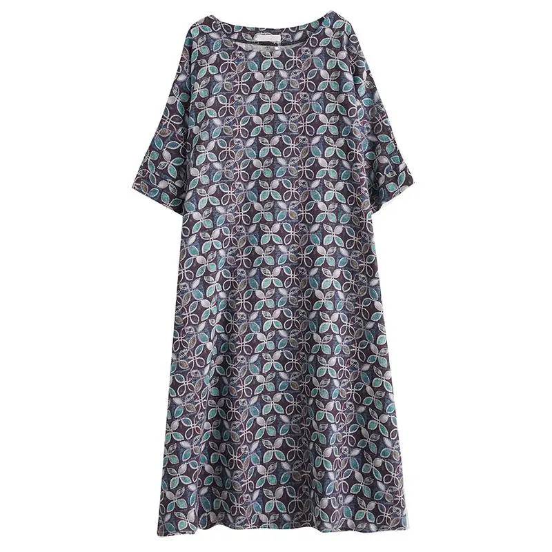 Женское льняное платье с круглым вырезом Dimanaf винтажное длинное свободного