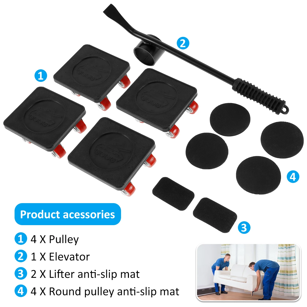 

Dropship Furniture Mover Tool Set Transport Lifter Heavy Stuff Moving 4 Wheeled Mover Roller withWheel Bar Moving Device Tool #8