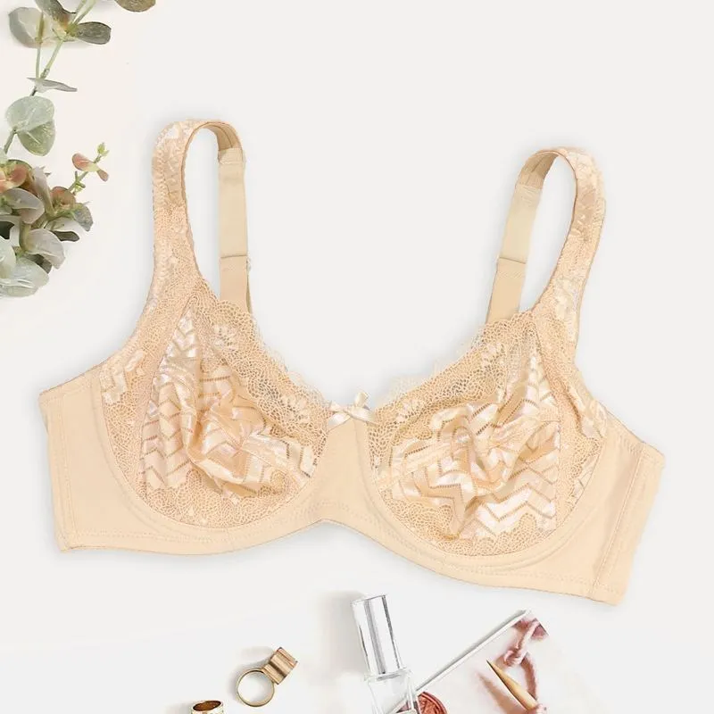 

Xiushiren Solid Color Stripe Lace Underwear for Women Plus Size Bras with Wire Ultra Thin Lingerie