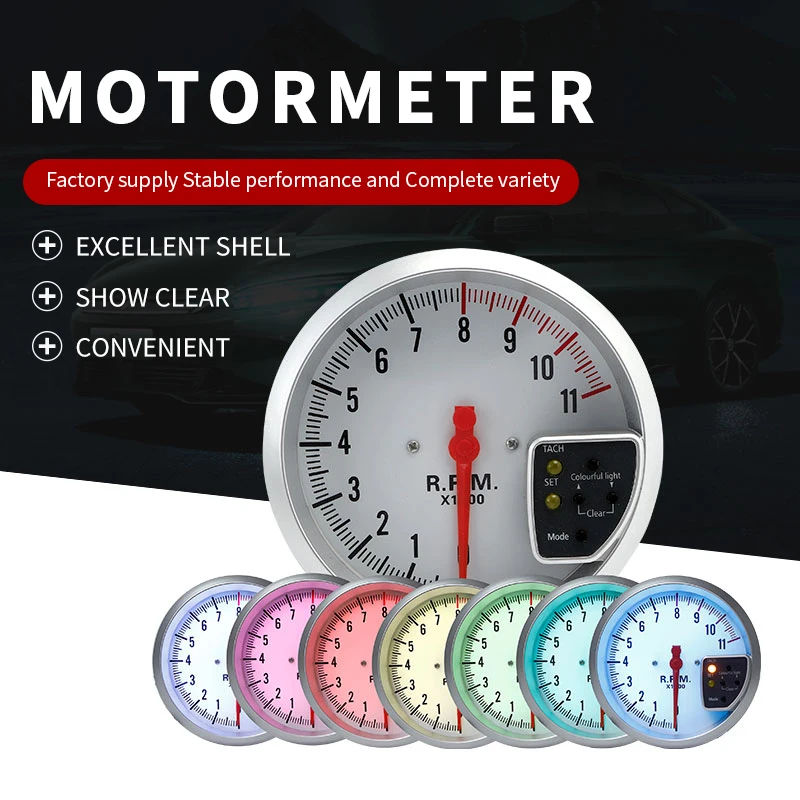 

5 Inch Tachometer RPM Meter Racing Car Gauge 11000RPM 7 Color Backlight 12v For 1-8 Cylinder Engine Vehicles