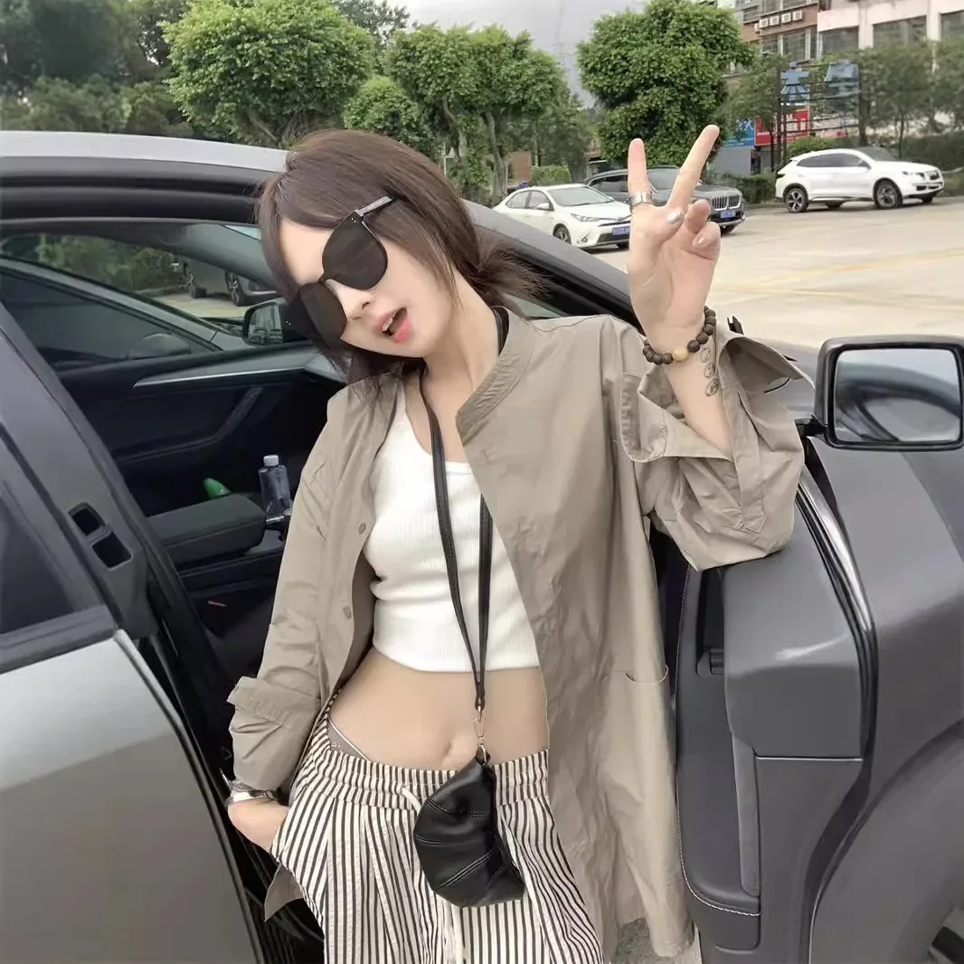 Винтажная однобортная куртка-рубашка с воротником-стойкой женский свободный топ