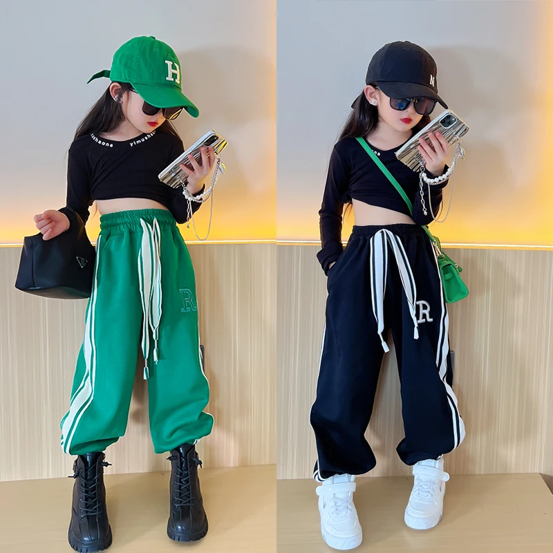 

Spring Autumn Girls 2 Pcs Set Or Toddler T Shirt + Pants Kids Suit Baby Outfit Children Clothes ins Side Striped Letter 4-13Y