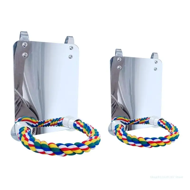 

C5AD Stainless Steel Bird Mirror with Rope Perches Bird Finch Toys Swing Comfy Perch