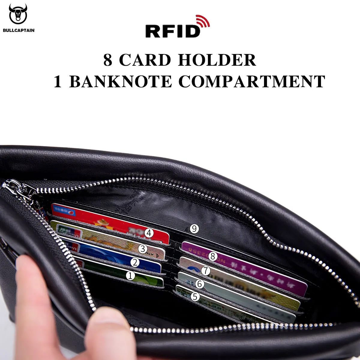 Мужской Длинный кошелек Bullcaptain с RFID-защитой мужской клатч-конверт деловая