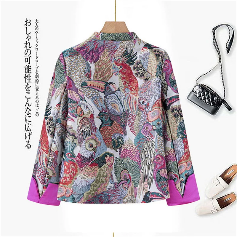 Куртка женская с вышивкой и пряжкой однобортный жакет принтом модное пальто в