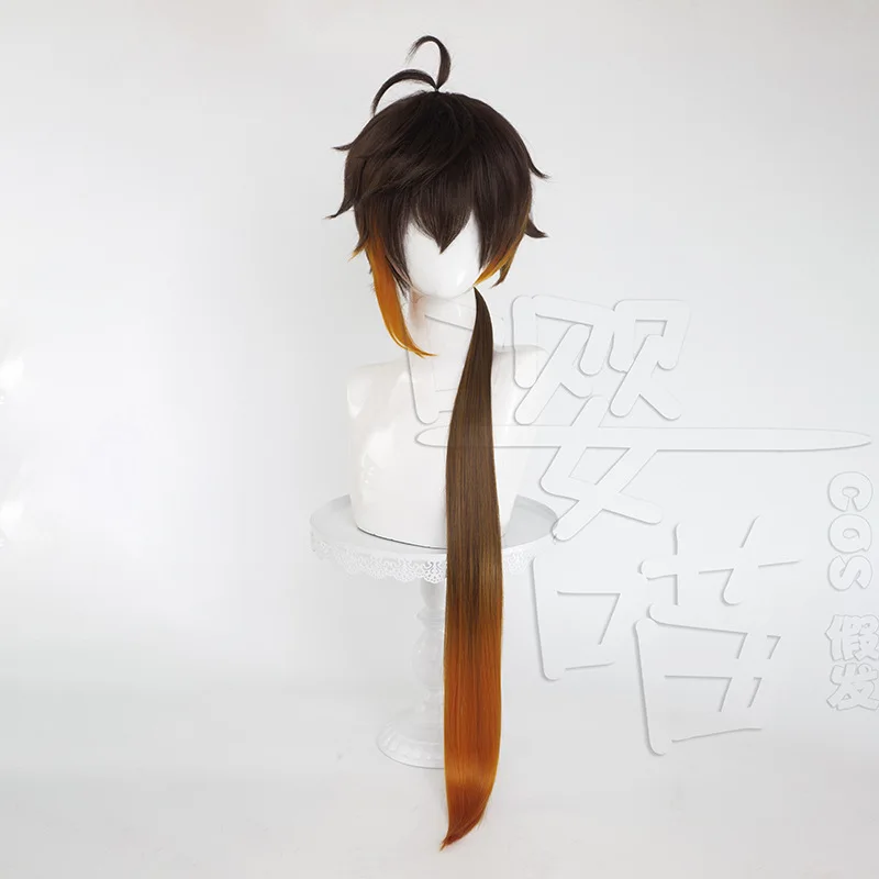 Чжун Ли Косплей Парик Игра Genshin Impact 100 СМ Коричневый Градиент Термостойкий