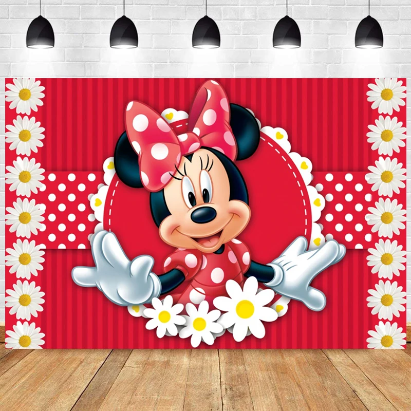 

Red Minnie Mouse Backdrop Girls 1st Flower Baby Shower Happy Birthday Party One Photograph Background Photo Banner Decoration