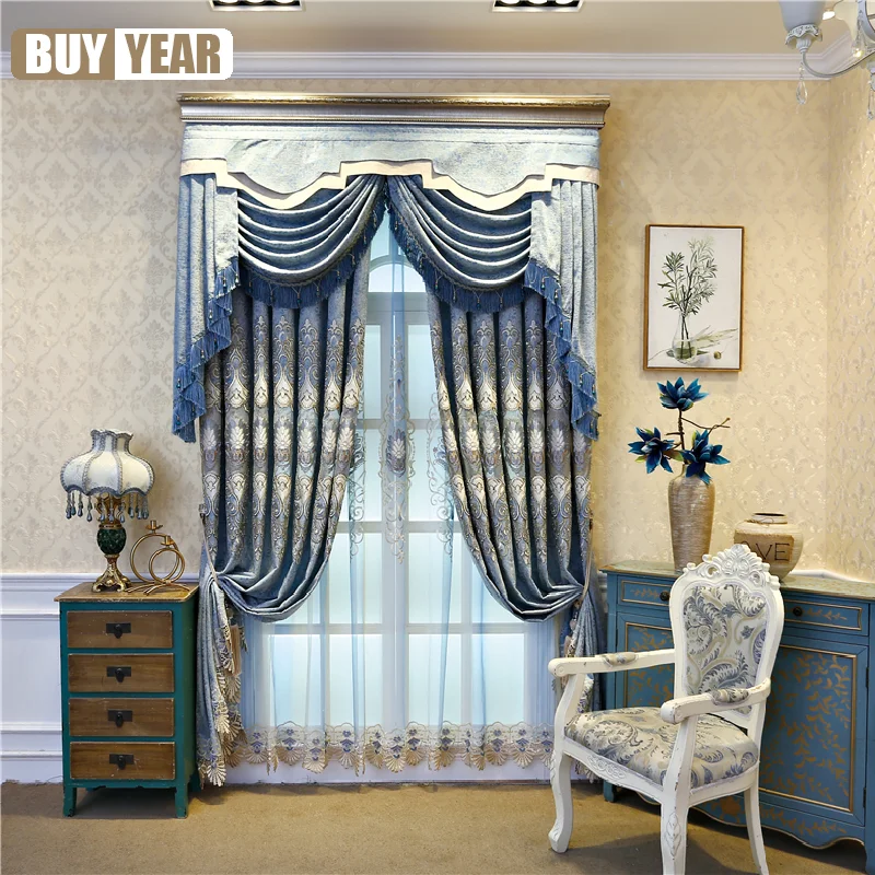 

High Quality Custom European Luxury Villa Elegant Living Room Curtain Classic Embroidered Curtains for Bedroom Hotel Apartment