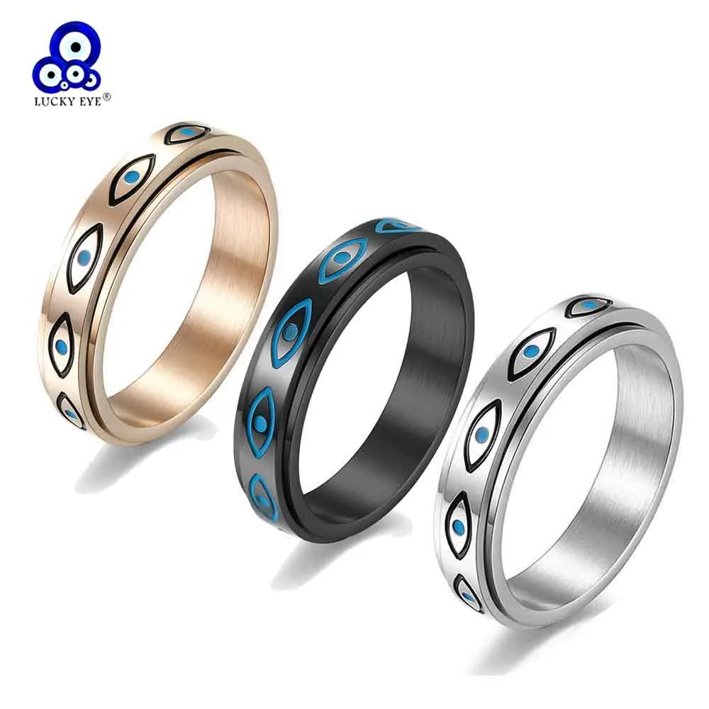 

Lucky Eye Stainless Steel Evil Eye Ring Rotating Relief Anxiety Fidgets Spinner Ring for Women Girls Men Fashion Jewelry LE1060