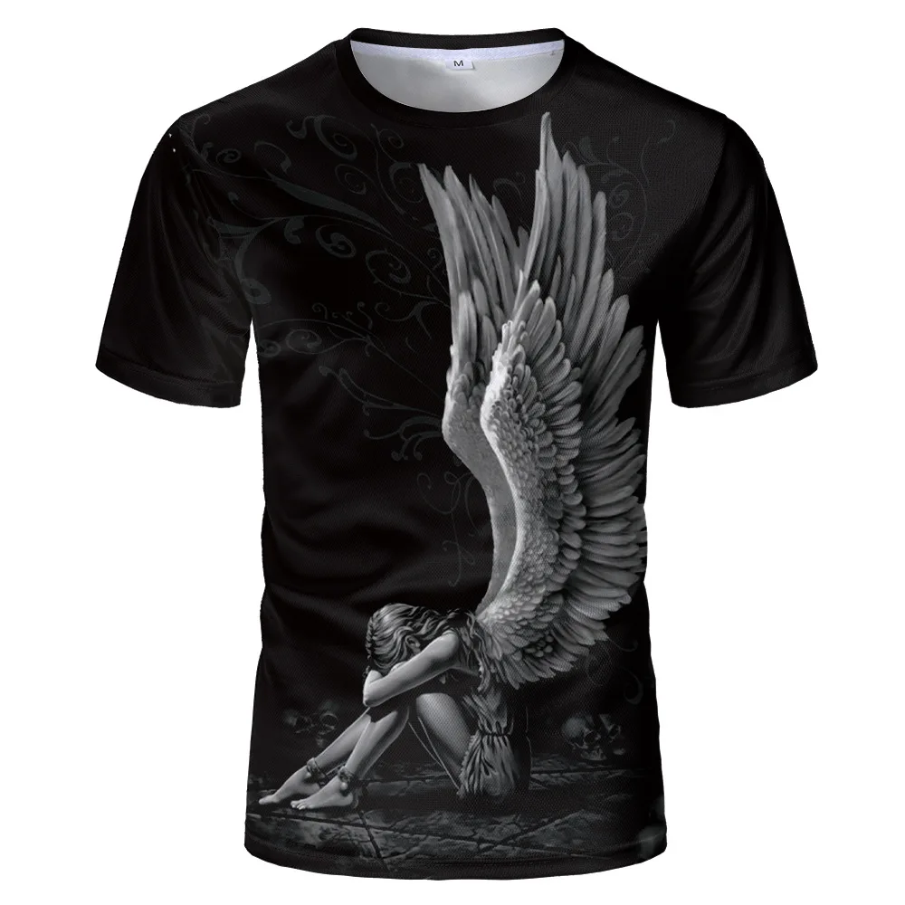 

2023 homens t camisa anime 3d asas pretas anjo impressão t camisa unisex-adulto hipster 3d t camisas rua hip hop camisetas