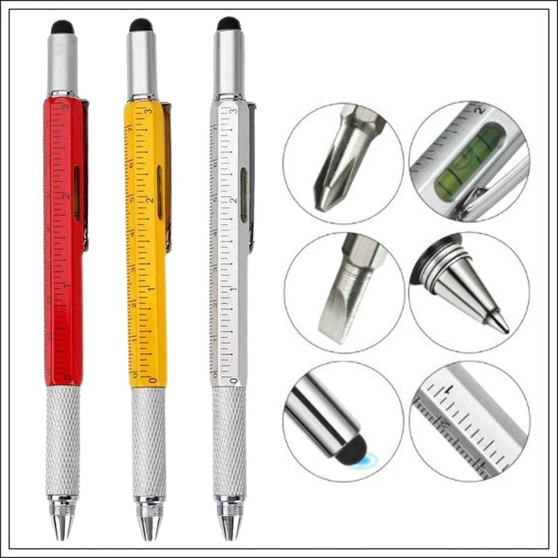 7 in1 Multifunction Ballpoint Pen with Modern Handheld Tool Measure Technical Ruler Screwdriver Touch Screen Stylus Spirit Level