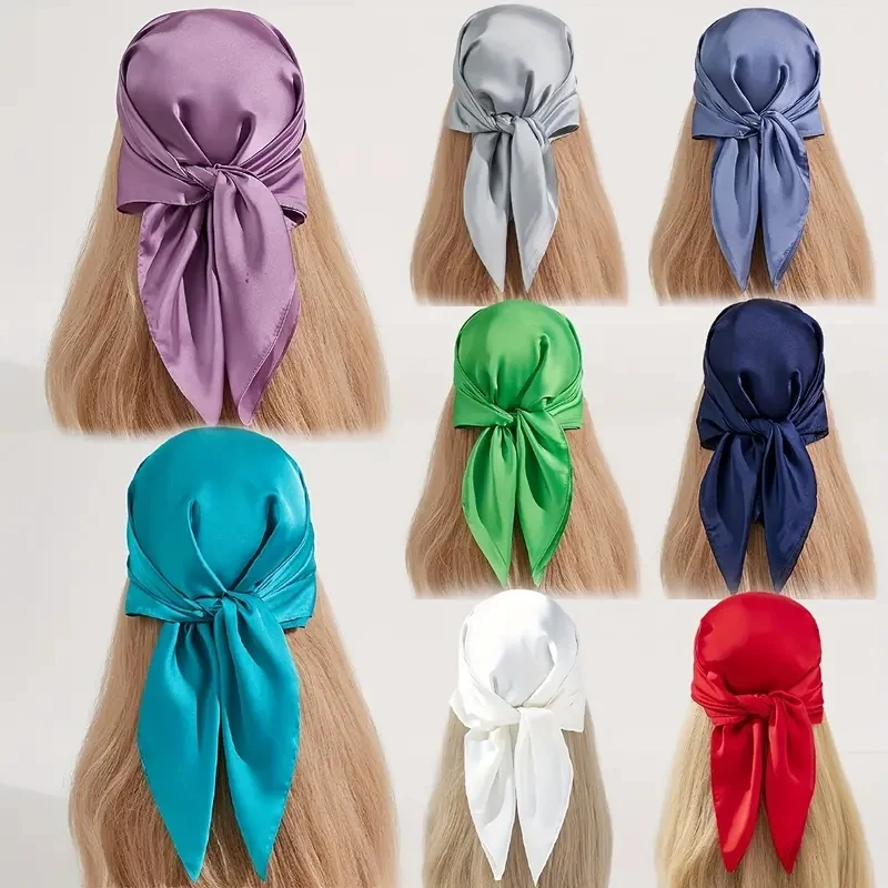 

60cm Solid Color Silk Square Scarf Women Satin Shawl Wrap Hijab Female Hair Band Wrist Luxury Headkerchief Echarpe 2023 Bandana