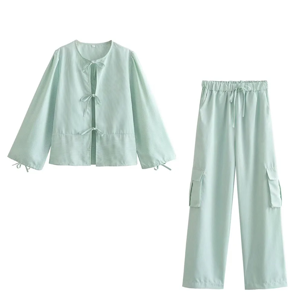 Женский модный новый уникальный и элегантный комплект из рубашки брюк в полоску