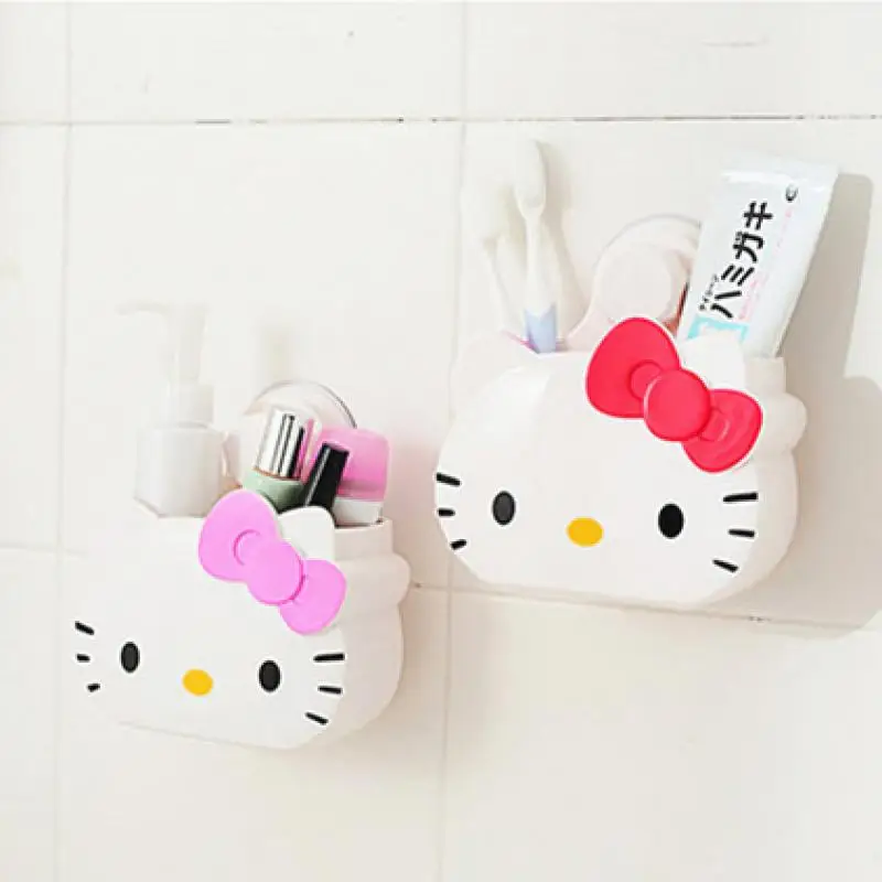 

Kawaii Sanrios Toothbrush Holder Hellokittys Cartoon Cute Wall-Mounted Bathroom Simple Rack Free Punch Girl Gift