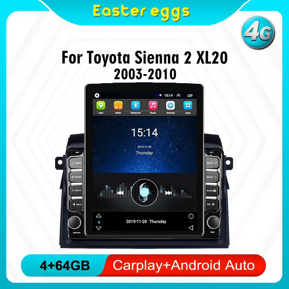 

Автомобильный мультимедийный плеер Tesla, для Toyota Sienna 2 II XL20 2003-2010 9,7 дюйма, GPS-навигатор, 4G Carplay, Android, Авторадио, стерео