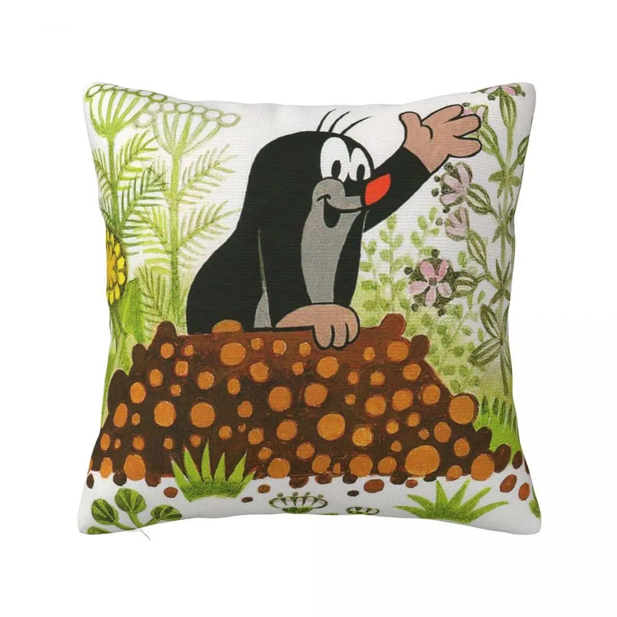 Cute Happy Mole Krtek Pillowcase Soft Fabric Cushion Cover Decor Flowers anime Zdenik Miler Throw Pillow Case Cover Home 45X45cm