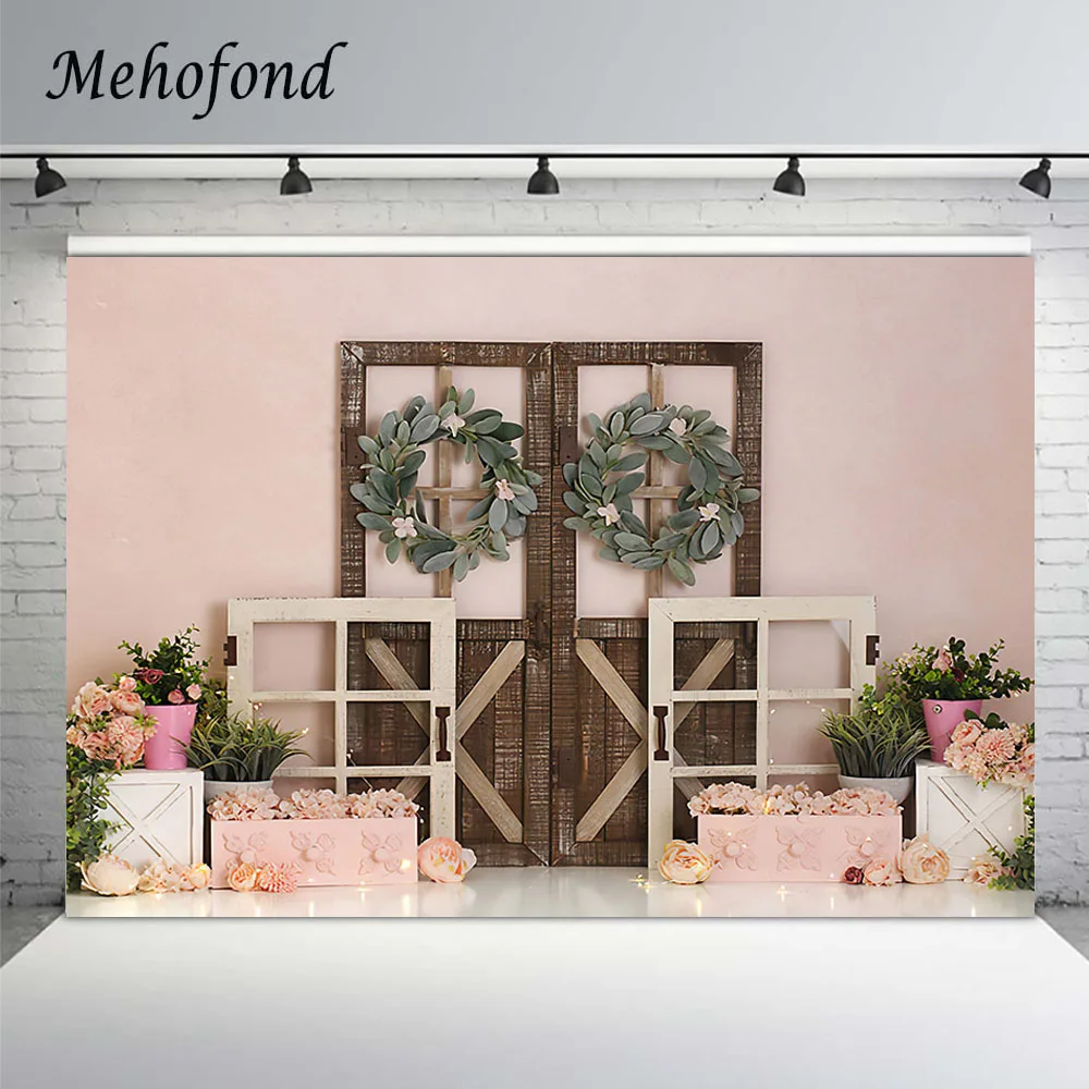 

Фон для фотосъемки новорожденных с изображением весенней девушки торта празднования дня рождения розовый цветочный деревянный декор