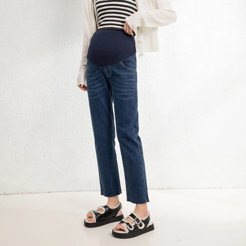 Maternity Jeans High Waist Cotton Denim Pants For Pregnant Women Spring Pregnancy Jeans Straight Adjustable Belly Trousers enlarge