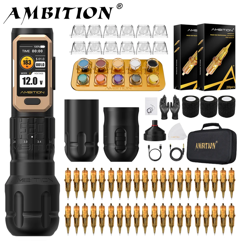 Фото Комплект Ambition Soldier Pro 520, крутящий момент 520 г.см, беспроводная тату-машинка, ручка для татуировки, регулируемый ход 2,2-2,2 мм, бессердечный двигатель, 2400 мАч №1