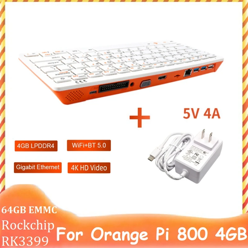 

PC Keyboard Mini PC 4GB LPDDR4 RAM 64GB EMMC 6-Core 64-Bit Rockchip For Orange Pi 800 US Plug