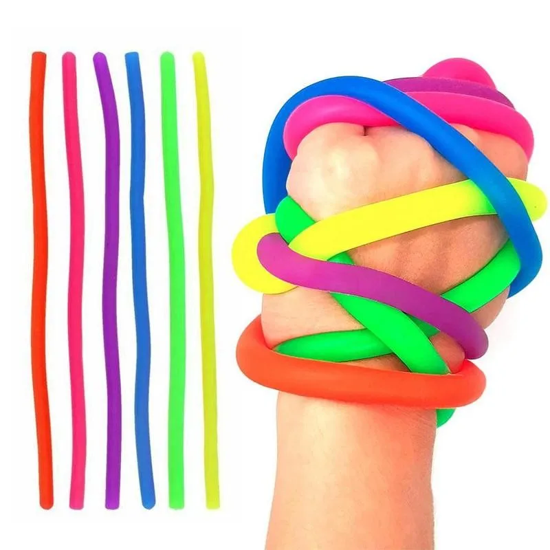

3pc Fidget Relief Stress Stretch Noodle String Rope Toys Decompression Vent Toys Soft Rubber ElasticToy One Piece Random Color