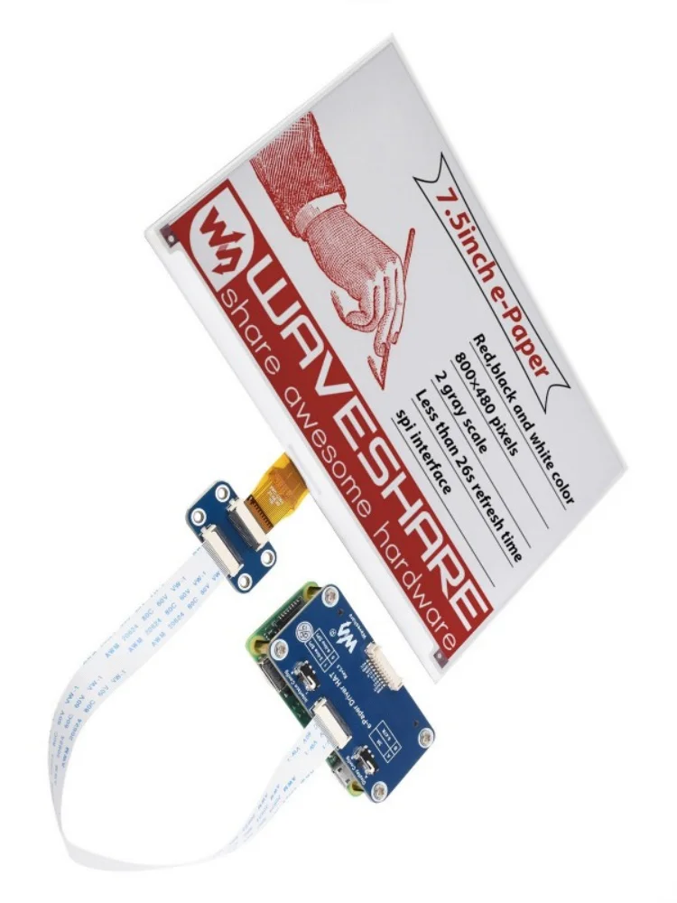 Фото Waveshare 800×480, красный/черный/белый, SPI, 7,5-дюймовый дисплей E-Paper E-Ink HAT (B) для Raspberry Pi №3