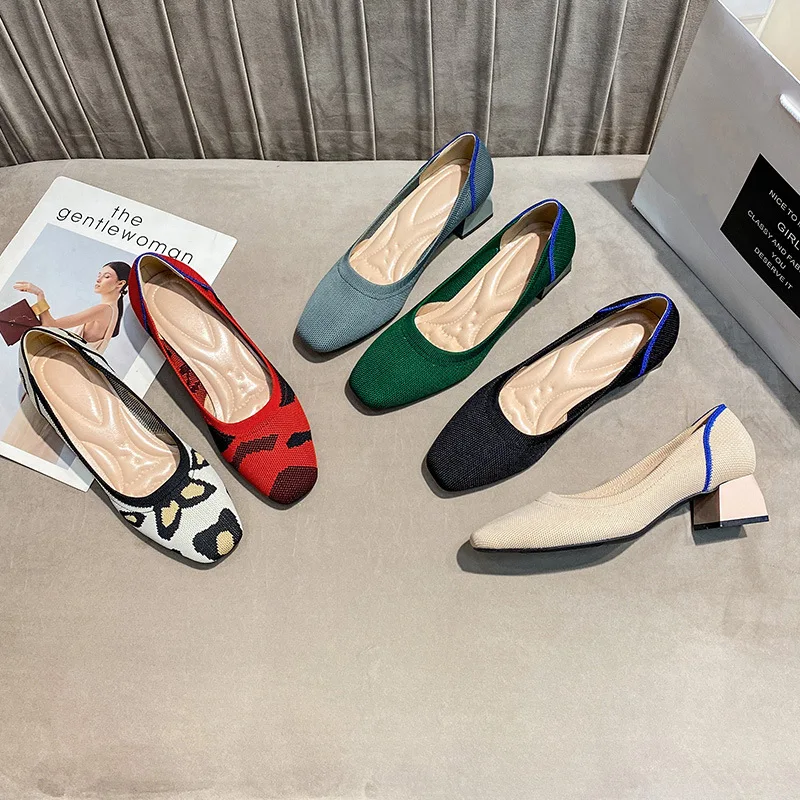 

Princess Shoes Square Toe Shoes Mid-heel Flying Leopard Print Women's Thick Heel Comfortable Woven High Heels Mary Janes Shoes