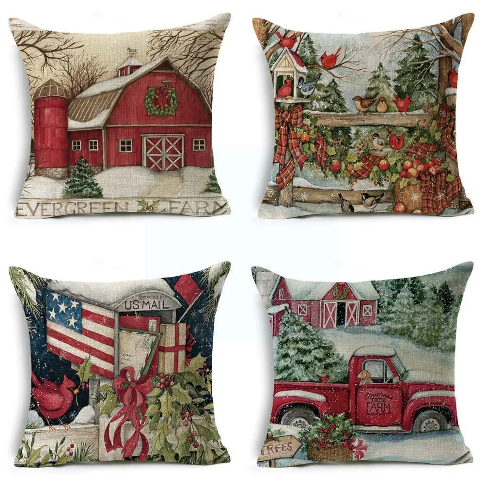 

Мультяшный чехол для диванной подушки, льняная подушка 45x45 см, чехол для комнаты, подарки, подушка для гостиной, Рождественская Подушка L2z3