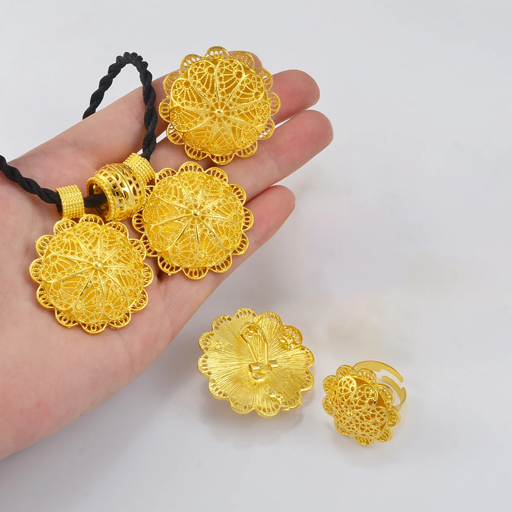 Anniyo Эфиопский комплект ювелирных изделий Подвеска и черные серьги кольца Африканский Эритрейский обручальное кольцо этнический орнамент # 151816.