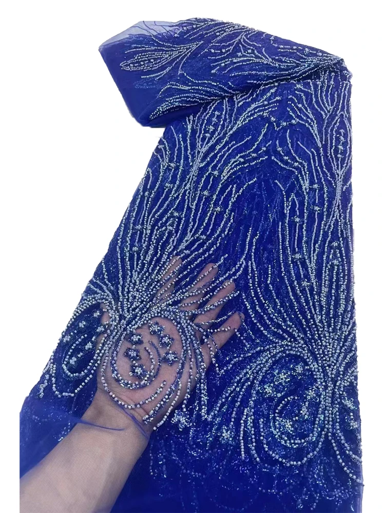 

Королевское синее французское кружево, ткань с искусственными африканскими кружевами, Высококачественная свадебная ткань 2023, 5 ярдов для свадебного платья YY414