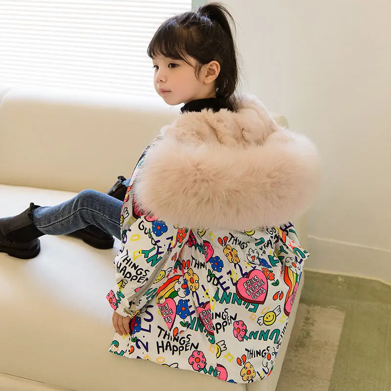

Children's Pie Overcome Detachable Fur Coat 2022 Winter New Girls Fur Coat Mid-length Real Fur Overcoat Boy's Cotton Warm Coat