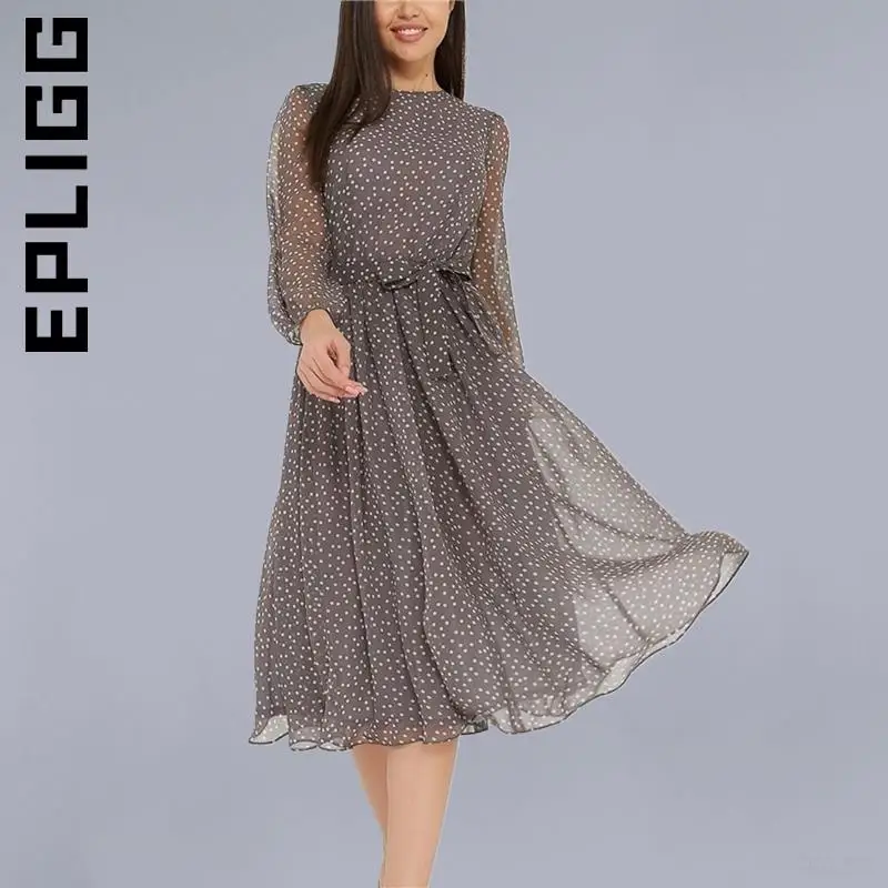 

Epligg Fashion Women Dress Soft Party Dresses Elegant Dot Print Long Sleeve Polka Dress Club Harajuku Dresses Woman Female