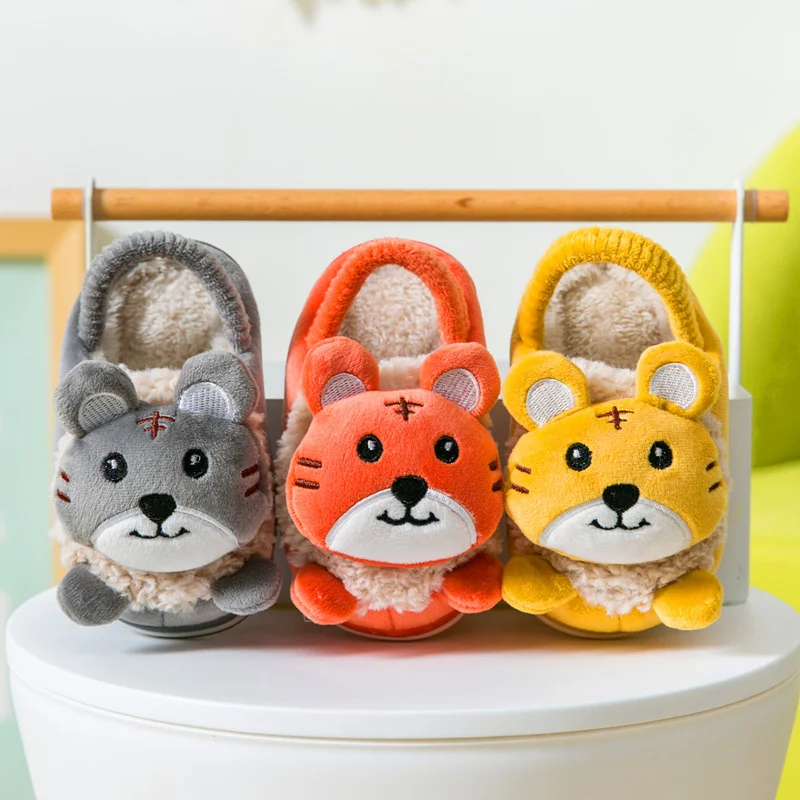 

Children's Cotton Slippers Baby Girls Winter House Indoor Cute Animal Tiger Plush Shoes Toddler Boys Antiskid Warm Slippers