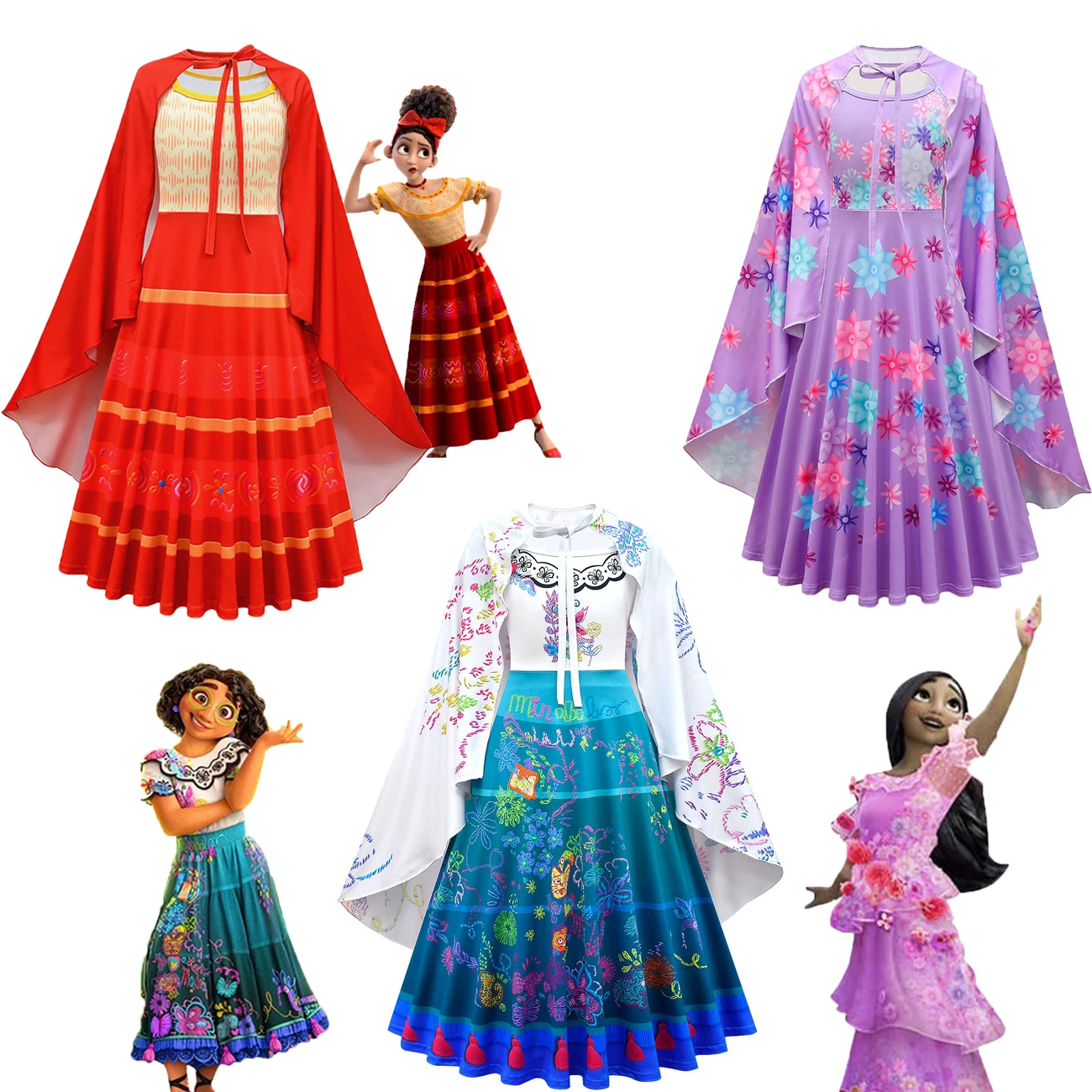 

Hot Movie Encanto Mirabel Madrigal Cosplay Costume Girl Dress Fancy Dresses for Carnival Halloween Princess Dress Cloak and Bag