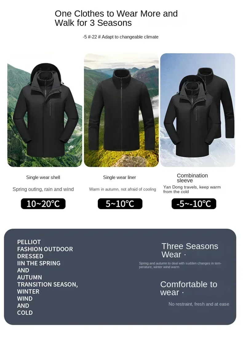 Мужская зимняя ветрозащитная куртка 3 в 1 с Usb-зарядкой