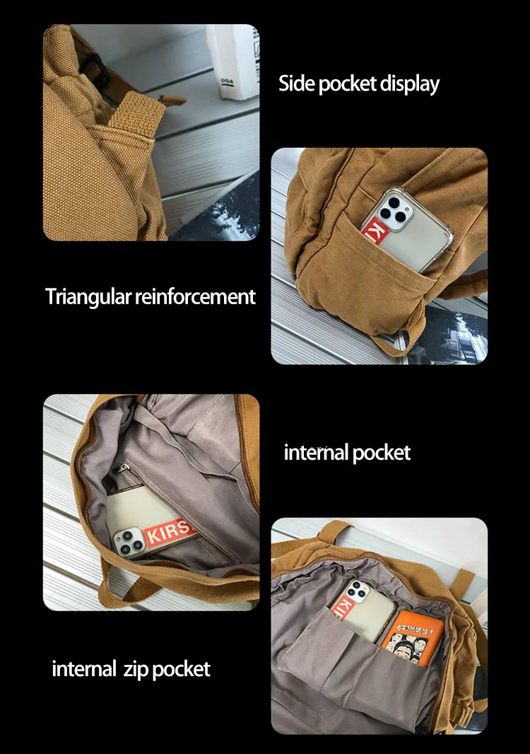 Korean Retro High School Students Solid Colour Backpack Washed Canvas Women's Handbag Travel Backpack Girls Students Schoolbag