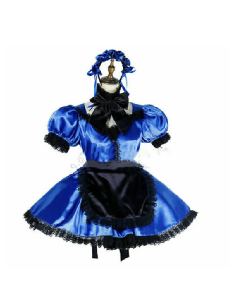 

lockable blue Sissy maid satin dress cosplay costume Tailor-made