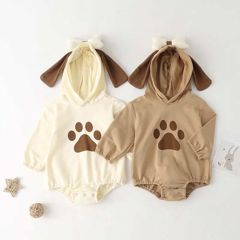 Baby clothing newborn baby bodysuit cute cartoon puppy bodysuit big ear hat and long sleeve bodysuit baby clothing 0-2Y