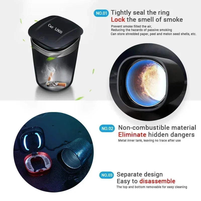 Автомобильная светодиодная пепельница портативная многофункциональная с