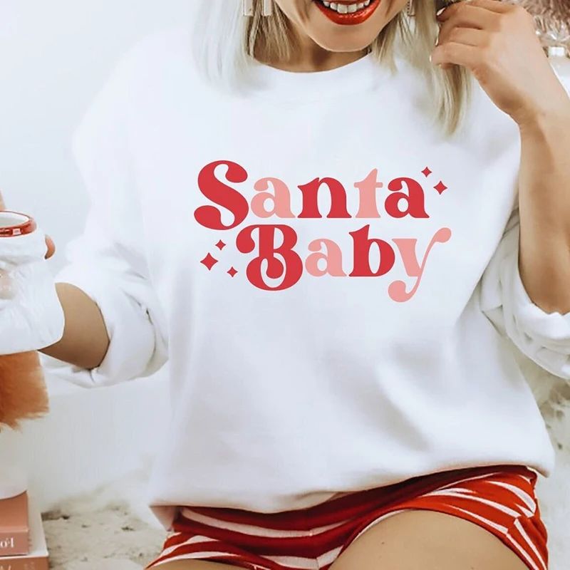 

Rheaclot Женская хлопковая толстовка с длинным рукавом с принтом Санта-Клауса