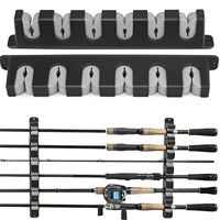 thkfish 2 pcs fishing rod holder stand kit 6 holes black abs plastic wear resistant durable horizontal wall mounted pole rack
