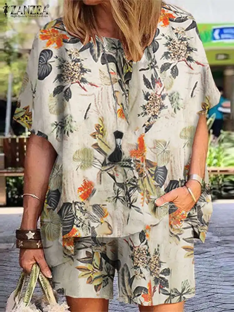 Костюм ZANZEA женский с цветочным принтом винтажная блузка коротким рукавом