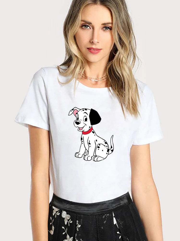 Женская летняя футболка Disney белая Универсальная с принтом Далматинских собак в
