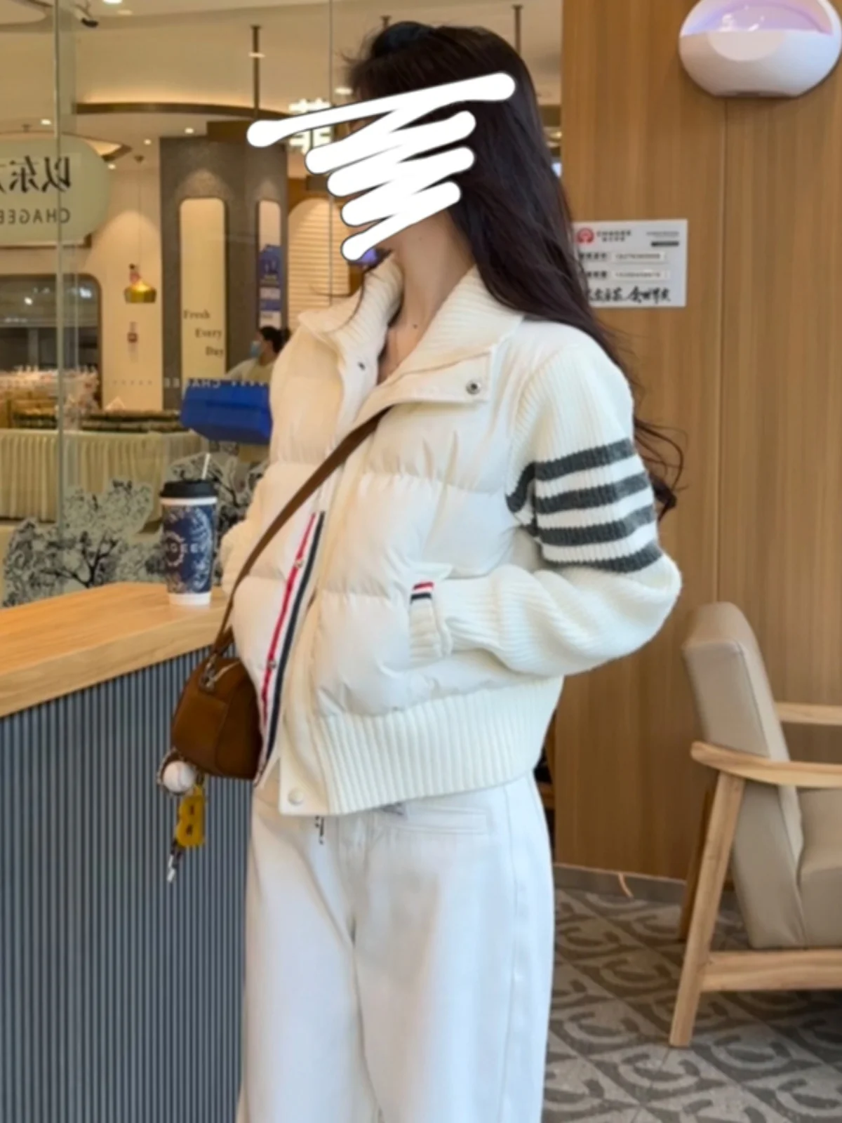 Модное вязаное лоскутное утепленное пальто с хлопковой подкладкой верхняя