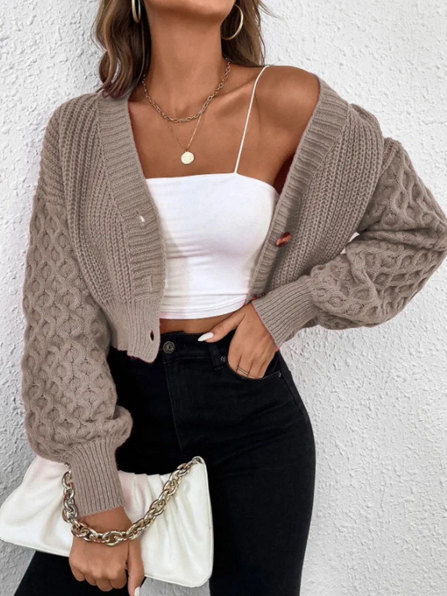 Женский Кардиган С Рукавами-фонариками Повседневный Свободный Свитер В